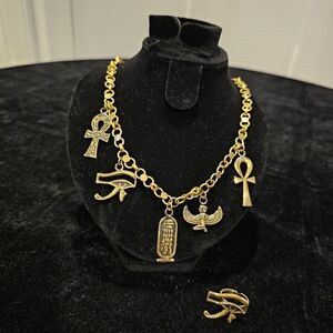 Gold Charm Necklace and Ring Set